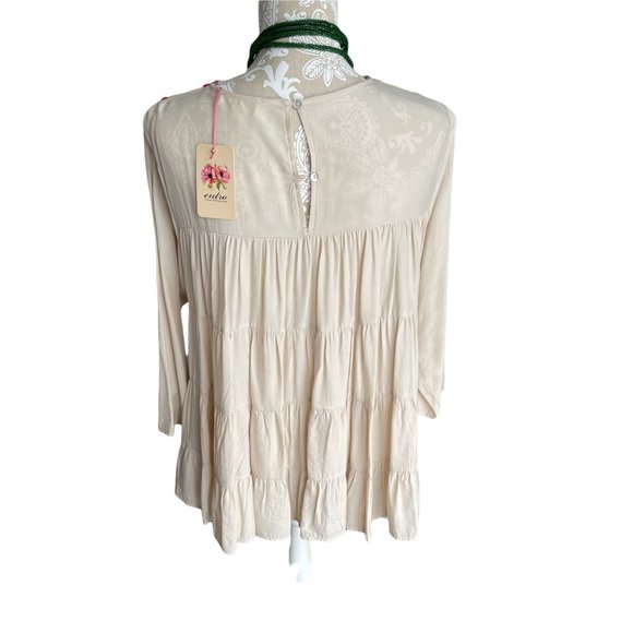 NWT entro Women’s Long Sleeve Babydoll long top with multi-color accent size m. - Picture 5 of 7